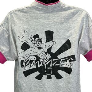 Vintage 90s Kamikazes Alcoholic Beverage T Shirt Vodka Drink Gray XL X-Large